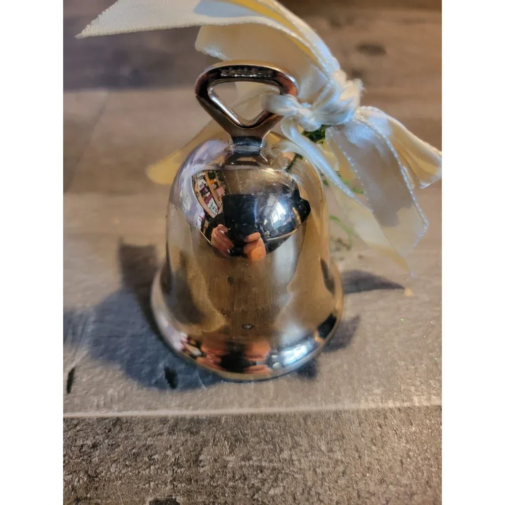 Vintage Silver bell flowers bow ornament Xmas holiday tree home decor‎